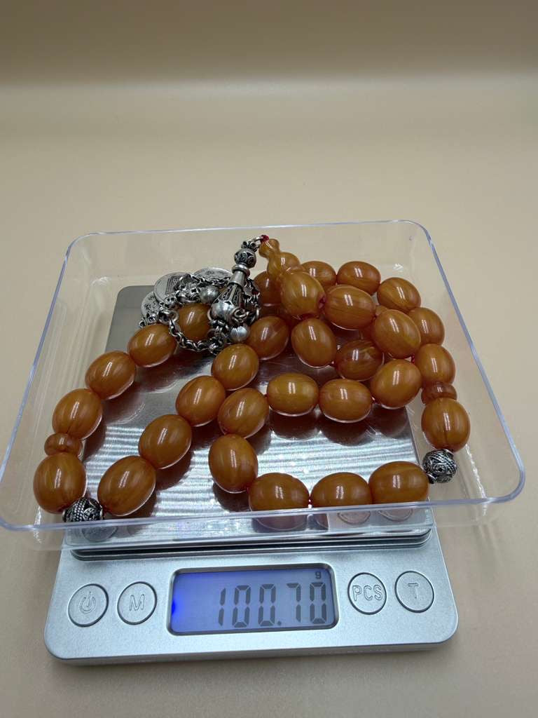 مسباح سندلوس مسكي خام عصيان مع شرّابة فضة عيار ٥٠٠ Raw Musk Sandalwood Misbaha with natural stick beads, finished with a 500 silver tassel