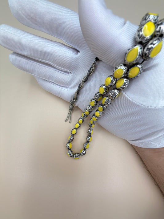 مسباح قفص فضة مزين بـ مينا صفراء بلمسة أنيقة وفخمةSilver Cage Misbaha with yellow enamel