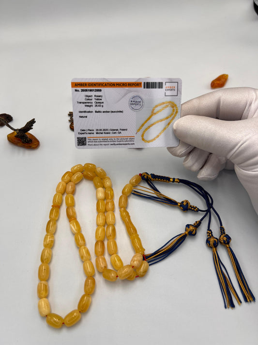 مسباح كهرمان بلطيقي حر مع شهاده Baltic amber rosary with certificate