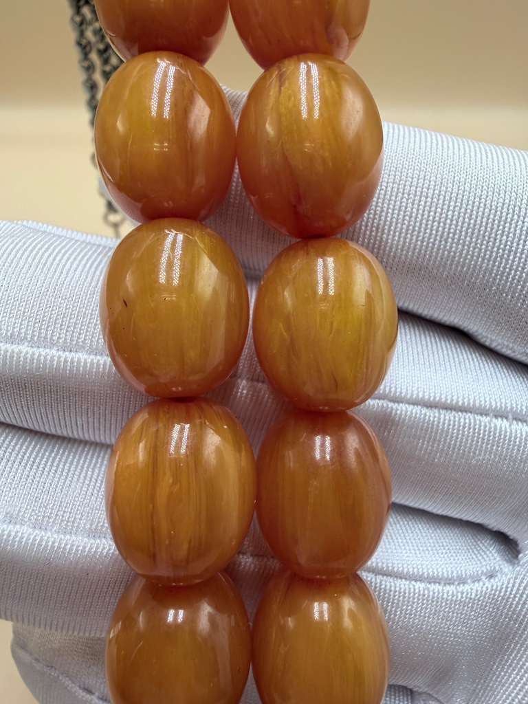 مسباح سندلوس مسكي خام عصيان مع شرّابة فضة عيار ٥٠٠ Raw Musk Sandalwood Misbaha with natural stick beads, finished with a 500 silver tassel