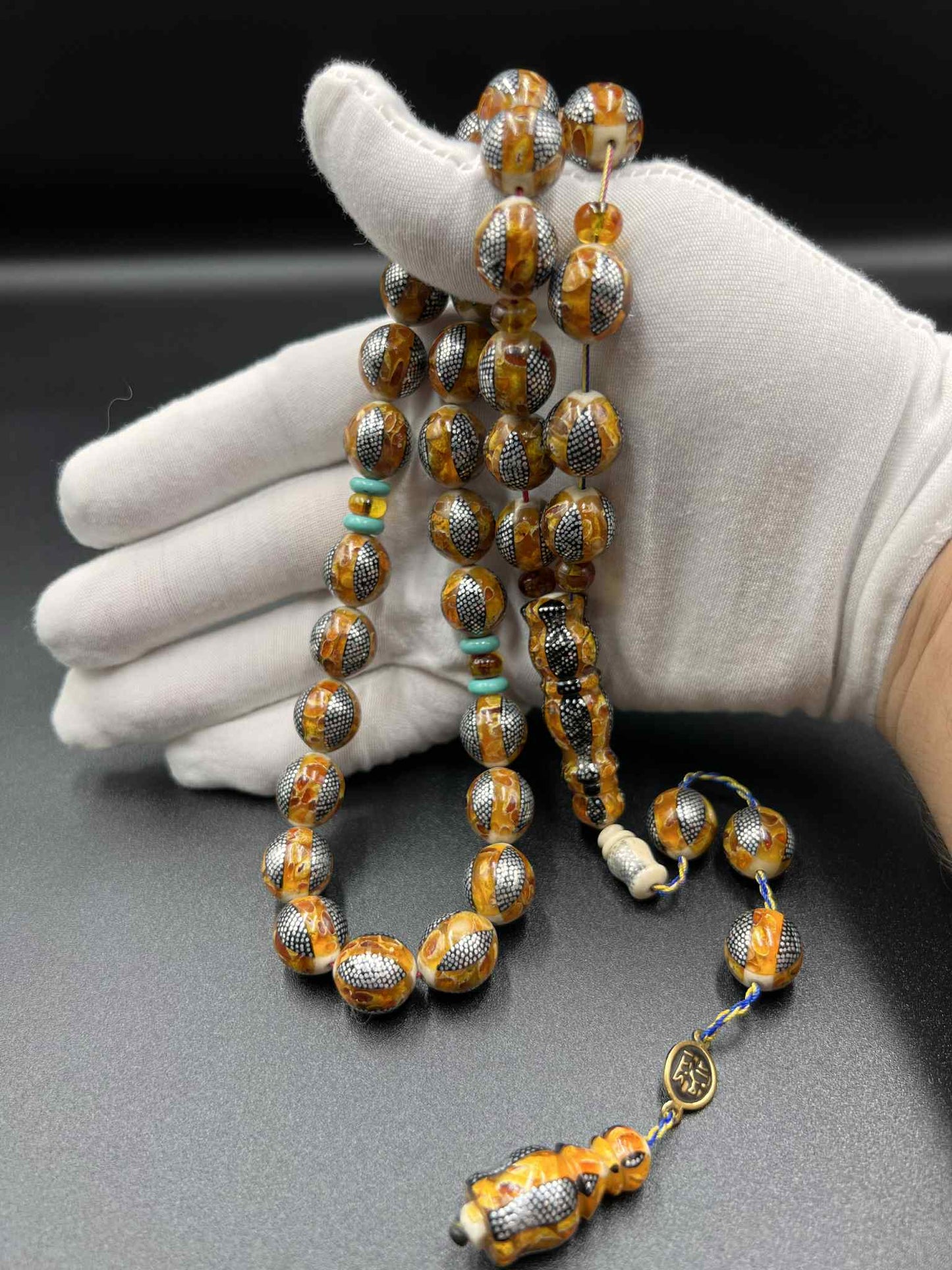 مسباح تراكيب يسر مع كهرمان مع فقمه وتطعيم فضه  Combination rosary yusr with Amber and silver