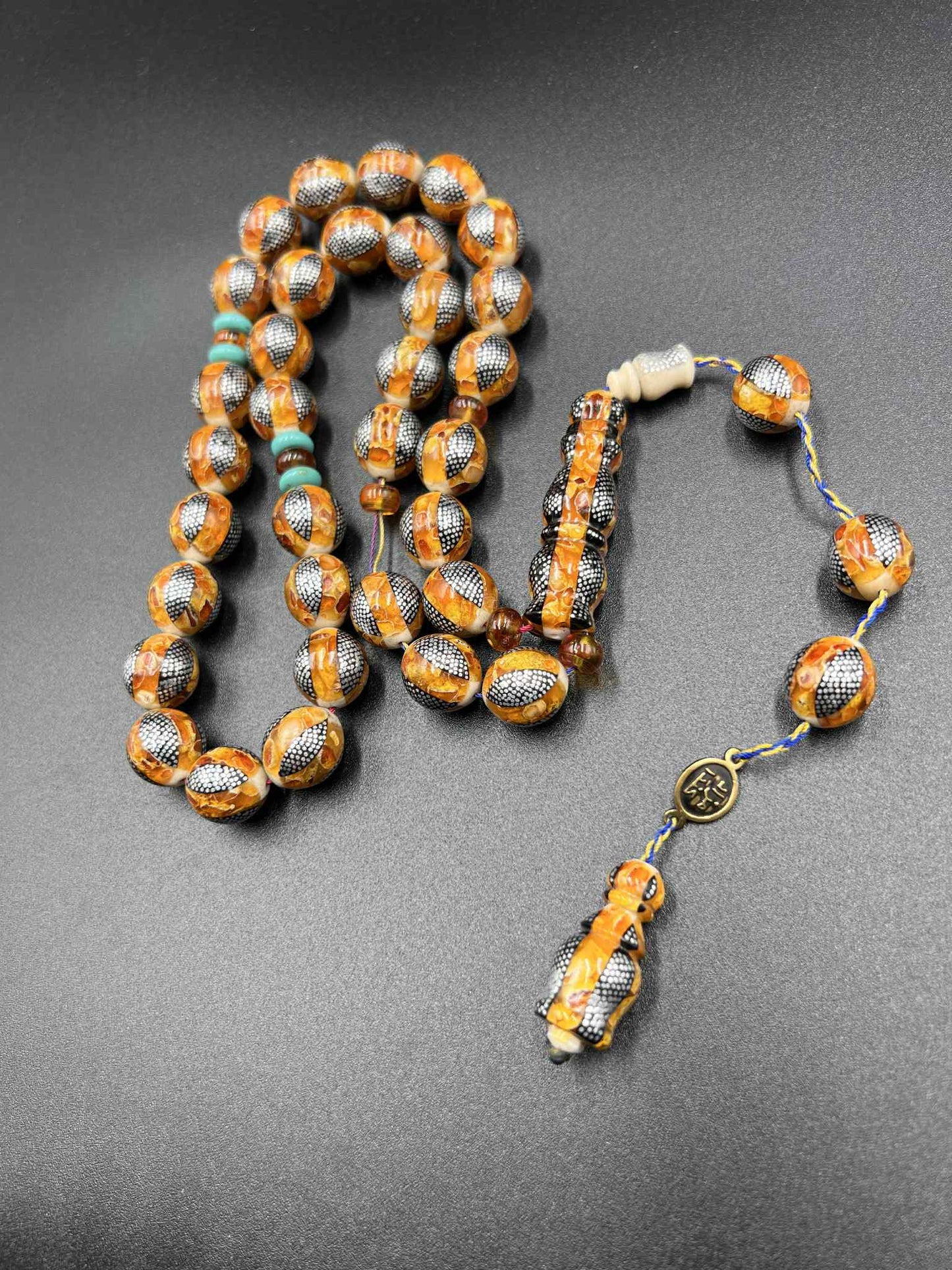 مسباح تراكيب يسر مع كهرمان مع فقمه وتطعيم فضه  Combination rosary yusr with Amber and silver