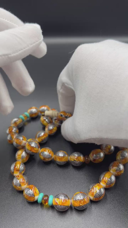 مسباح تراكيب يسر مع كهرمان مع فقمه وتطعيم فضه  Combination rosary yusr with Amber and silver